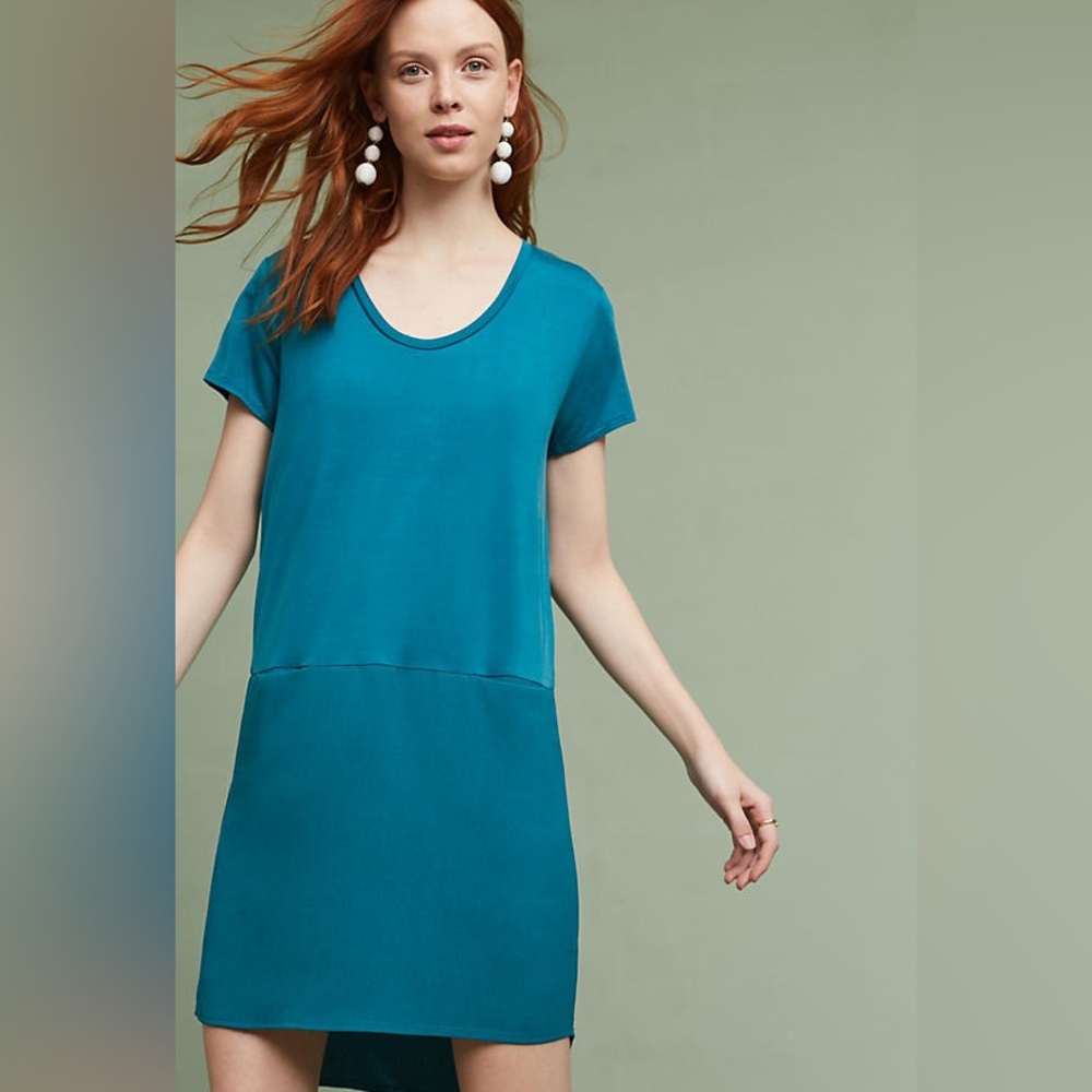 Anthropologie Dolan Left Coast Loren Aqua Pockets Short Sleeve Dress EUC Size M